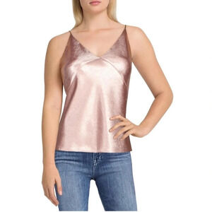 Vince Womens Pink V Neck Metallic Tank Top Cami Shell NWT Size L